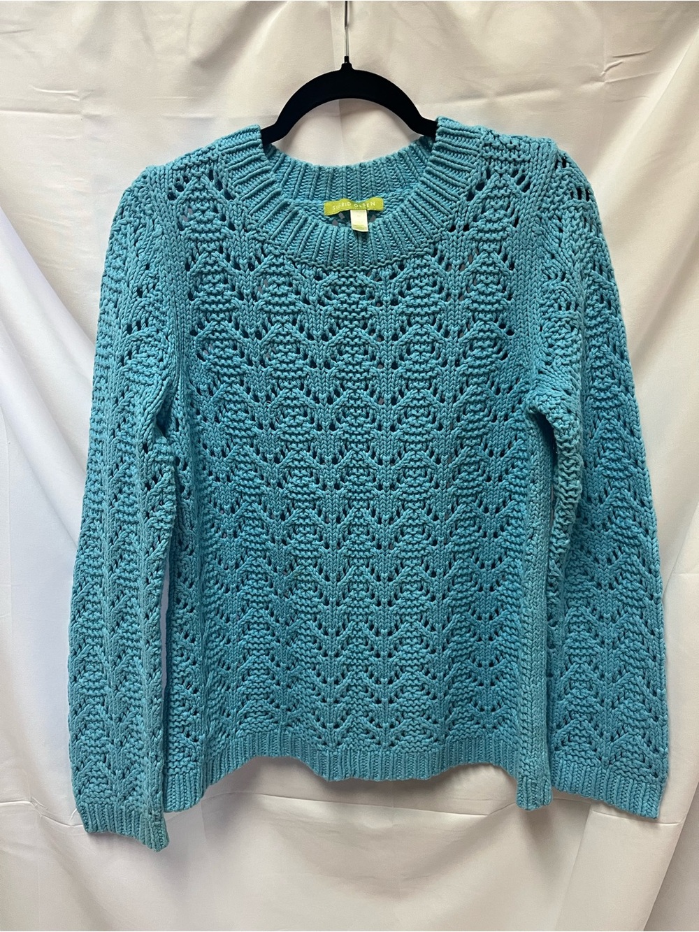 Sigrid Olsen Teal Open-Knit Crewneck Sweater